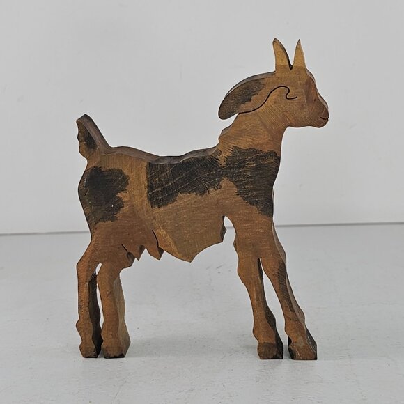Wooden Goat Figurine Rustic Handcrafted Farmhouse Decor - Picture 5 of 8